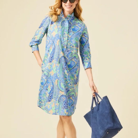 J. McLaughlin Dresses & Skirts - J McLaughlin BERLIN Blue Paisley Shirt Dress EXCELLENT